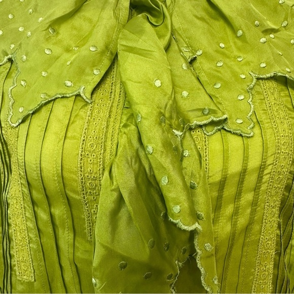Blumarine Silk Lime Green Long Sleeve Dress SZ 40 Italian/US 4 Feminine Fairy - Picture 2 of 13
